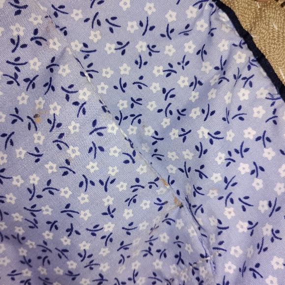 Embroidered Handbag Purse Navy White Flowers Metal‎ Chain Blue Cactus Makeup Bag - Picture 6 of 7